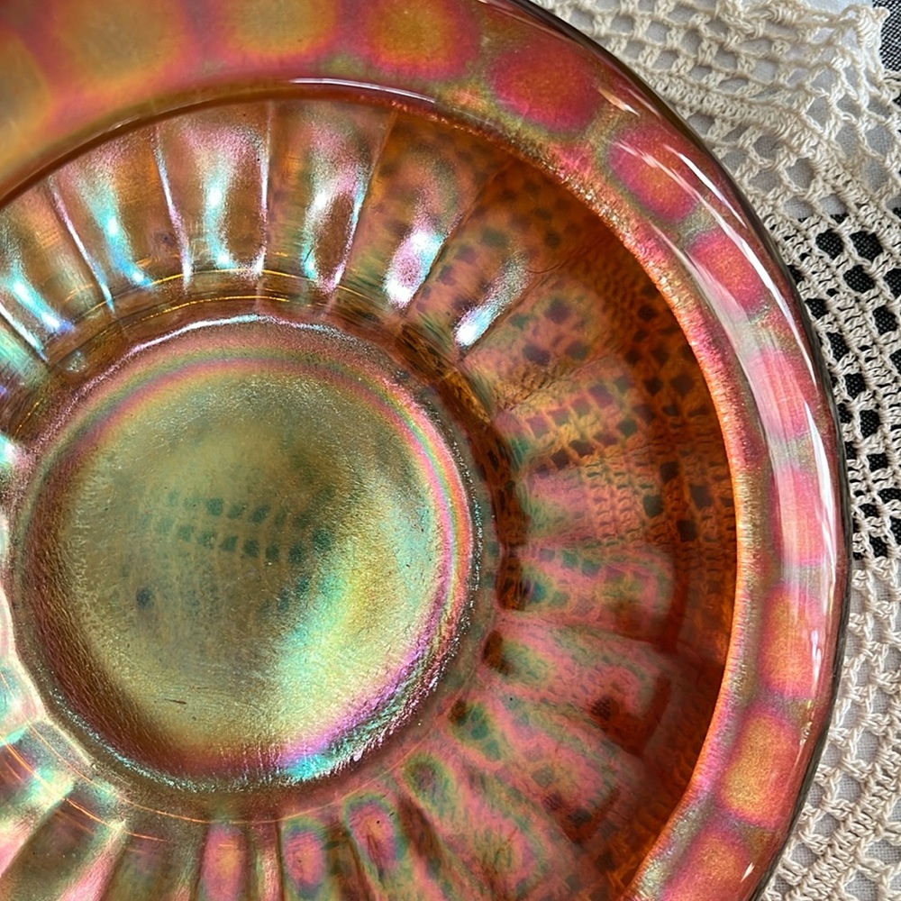 Vintage Fenton Marigold Carnival Glass Bowl Vertical Ribbed Iridescent 7.5”
